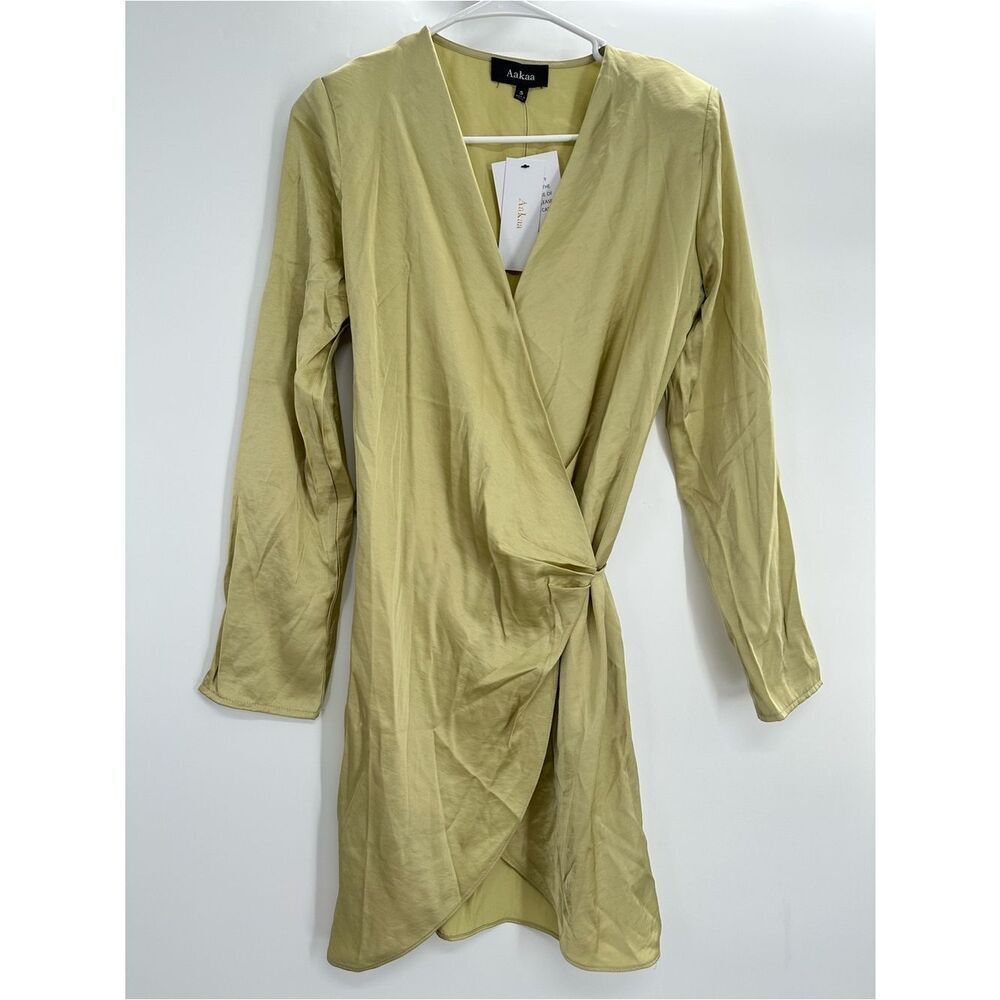 Aakaa Sage Green Wrap Mini Dress Long Sleeve Size Small NWT